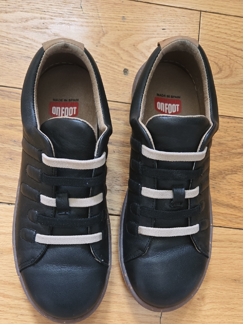 Onfoot Black Sneakers Tan Accents Sz EU38/7.5 Made in Spain